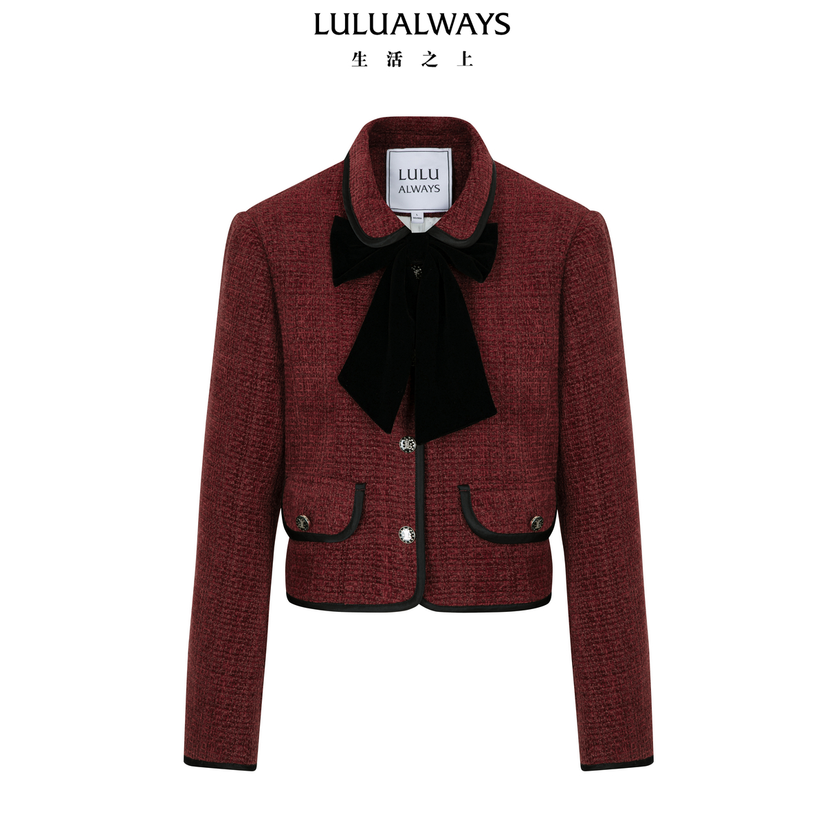 LULUALWAYS我爱露露25冬季新款气质富家千金蝴蝶结小香风加棉外套