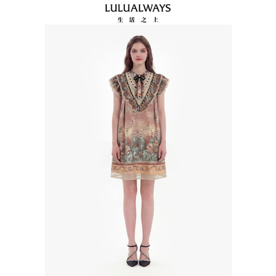 LULUALWAYS【商场同款】26夏季新款法式公主浪漫风荷叶边短连衣裙