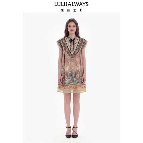 LULUALWAYS【商场同款】26夏季新款法式公主浪漫风荷叶边短连衣裙