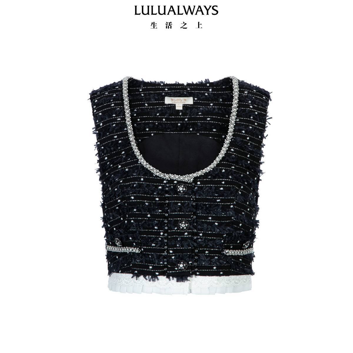 LULUALWAYS【商场同款】26春季新款气质优雅风黑色粗花呢马甲外套