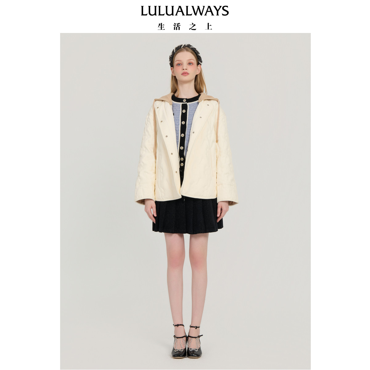 LULUALWAYS我爱露露25冬季新款温柔轻薄款鹅绒针织连帽短款羽绒服