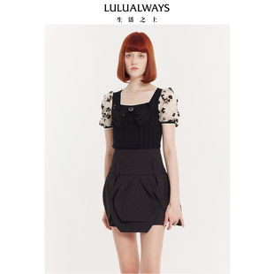 修身 LULUALWAYS我爱露露夏季 拼接蝴蝶结短款 时尚 T恤女 新款