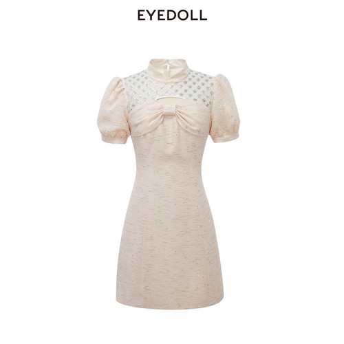 EYEDOLL夏季淡人甜美名媛千金设计感小香风连衣裙