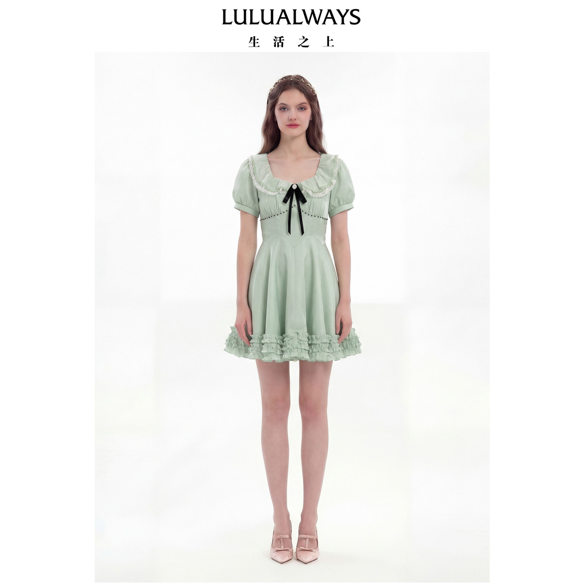 LULUALWAYS我爱露露26夏季新款【少女的心事】甜美薄荷绿连衣裙