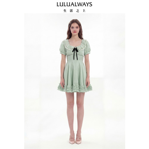 LULUALWAYS我爱露露26夏季新款【少女的心事】甜美薄荷绿连衣裙