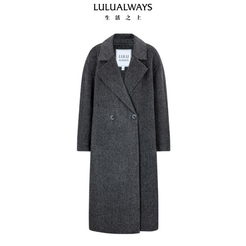 LULUALWAYS【商场同款】冬季新款复古优雅风双排扣双面毛呢大衣