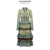 LULUALWAYS 复古华丽森系蛋糕裙雪纺连衣裙 新款 商场同款 26春季
