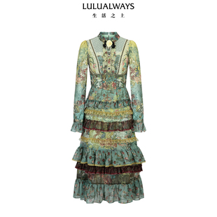 LULUALWAYS【商场同款】26春季新款复古华丽森系蛋糕裙雪纺连衣裙