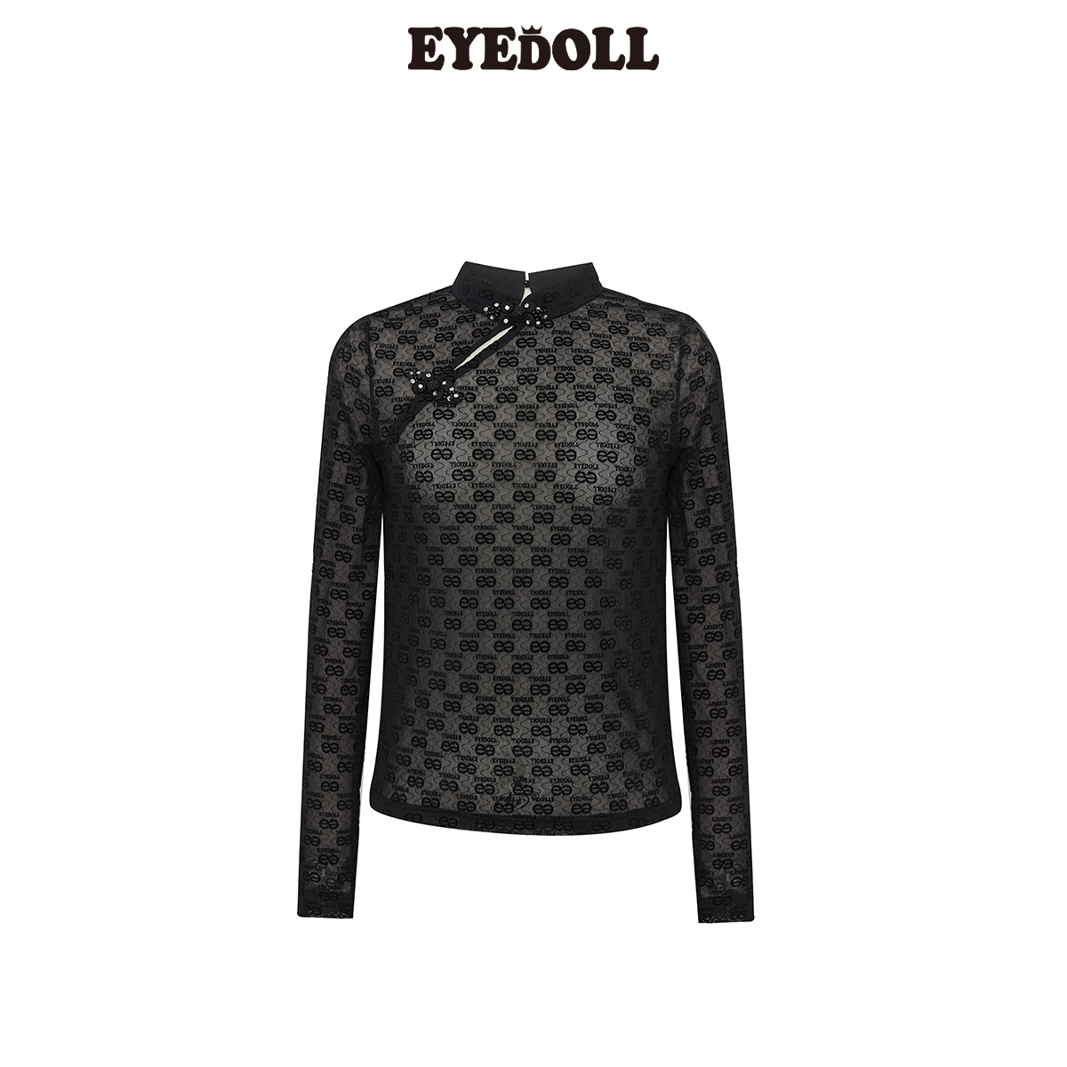EYEDOLL【商场同款】25春季新款简约百搭新中式盘扣植绒打底衫