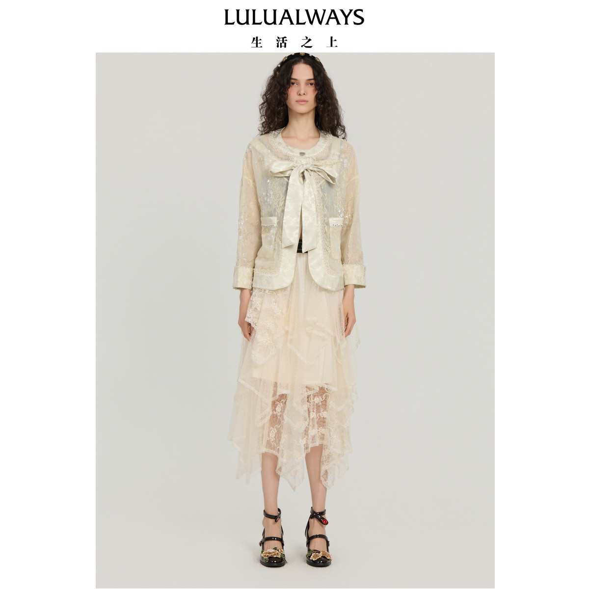 LULUALWAYS【商场同款】秋季新款法式优雅气质蕾丝亮片宽松外套