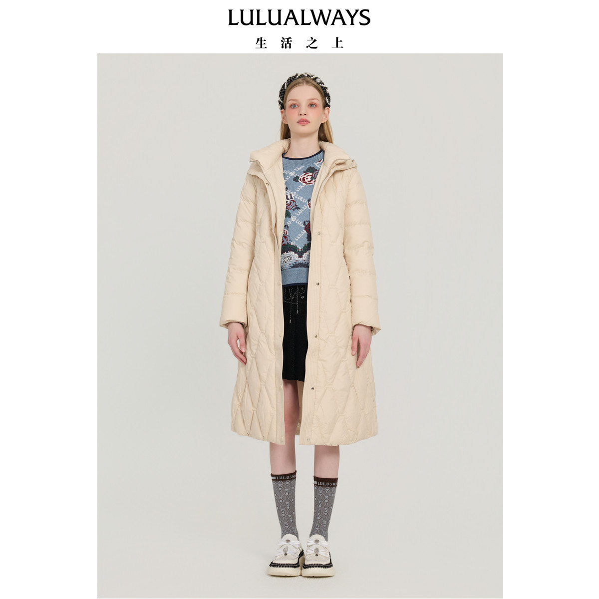 LULUALWAYS我爱露露25秋季新款温柔优雅松弛感宽松米色长款羽绒服