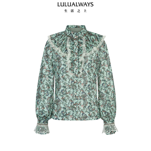 LULUALWAYS【商场同款】26春季新款复古浪漫花卉雪纺上衣蕾丝衬衫