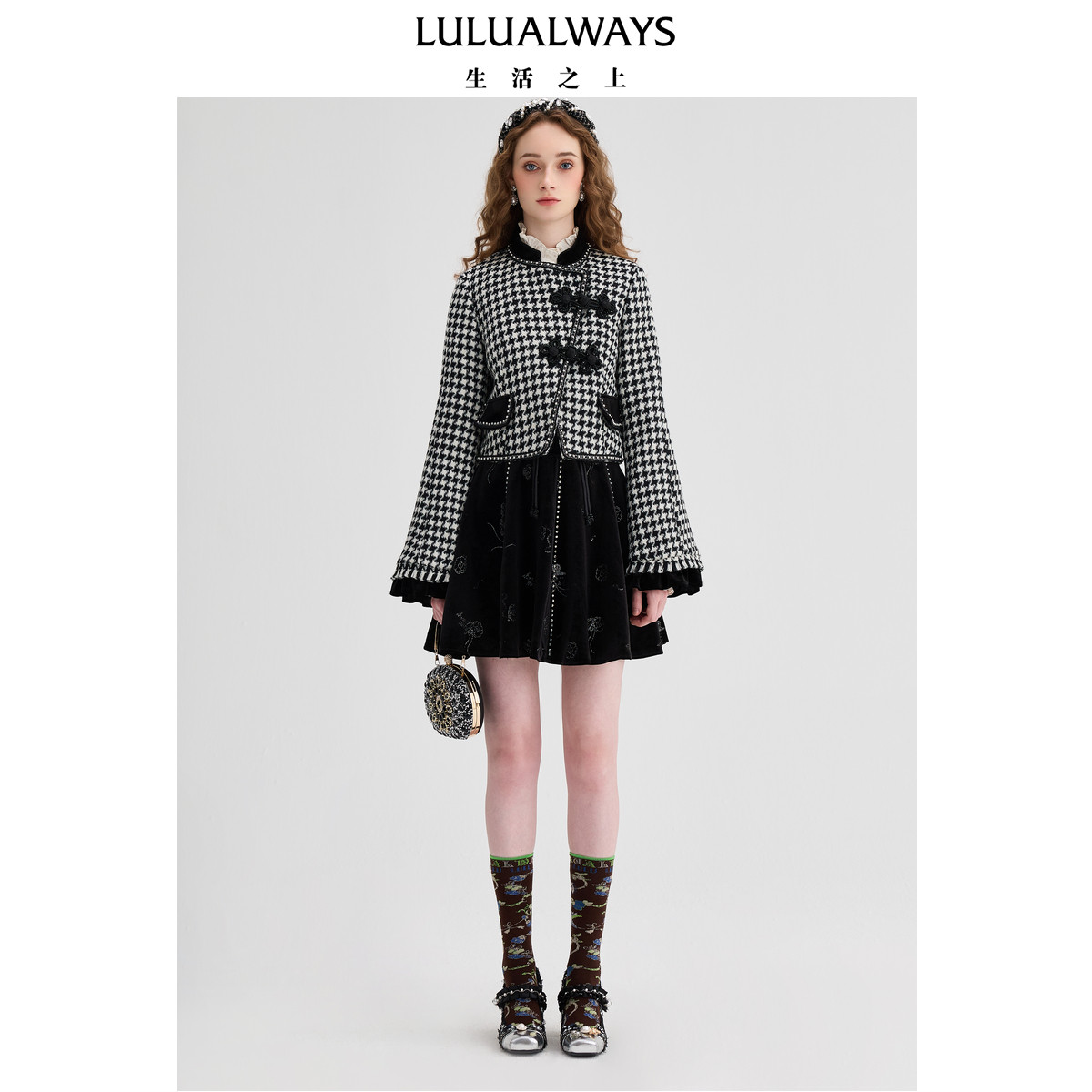 LULUALWAYS【商场同款】秋季新款时尚休闲通勤格子毛呢短款外套