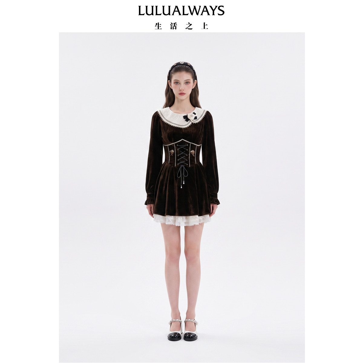 LULUALWAYS【商场同款】26秋季新款复古宫廷丝绒收腰洛丽塔连衣裙