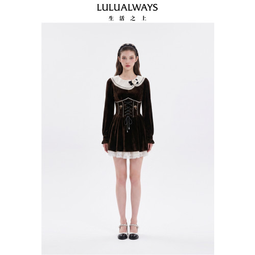 LULUALWAYS【商场同款】26秋季新款复古宫廷丝绒收腰洛丽塔连衣裙