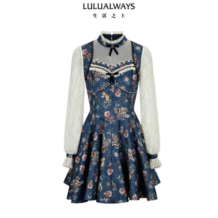 LULUALWAYS我爱露露26春季新款法式浪漫提花收腰显瘦蕾丝连衣裙女