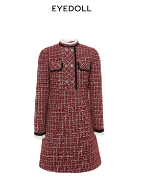 EYEDOLL【商场同款】新款显白直筒小香风红色短款连衣裙