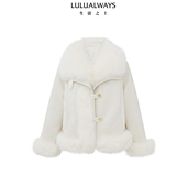 LULUALWAYS我爱露露狐狸毛拼接机车外套短款 羽绒服女
