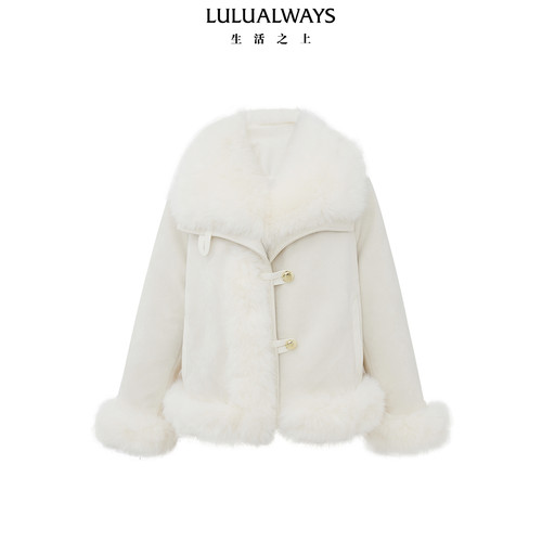 LULUALWAYS仿狐狸毛拼接机车外套