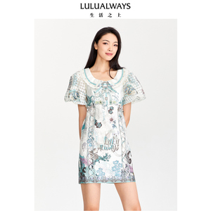 我爱露露LULUALWAYS夏季新款法式别致直筒翻领绑带连衣裙