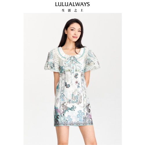 我爱露露LULUALWAYS夏季法式别致直筒翻领绑带连衣裙