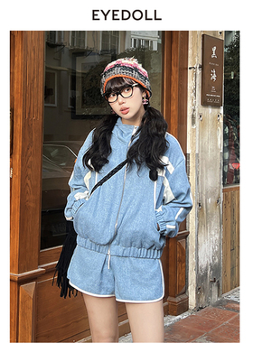 EYEDOLL新款休闲时尚运动风拉链连帽短款外套