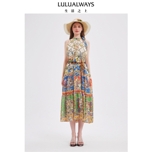 LULUALWAYS【商场同款】夏季新款西西里法式浪漫度假挂脖连衣裙