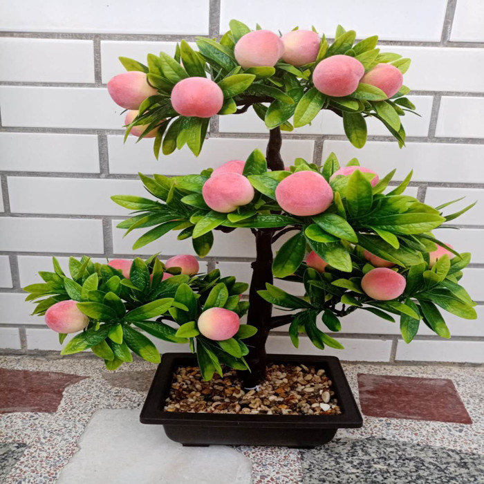 Đồ trang trí hoa giả bằng nhựa chậu cây đào táo cam cây hoa quả giống thật cây phát tài phòng khách năm mới 2024