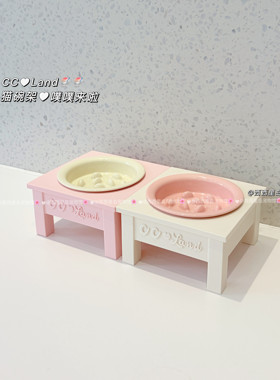 噗噗来啦～韩系慢食猫碗陶瓷碗架