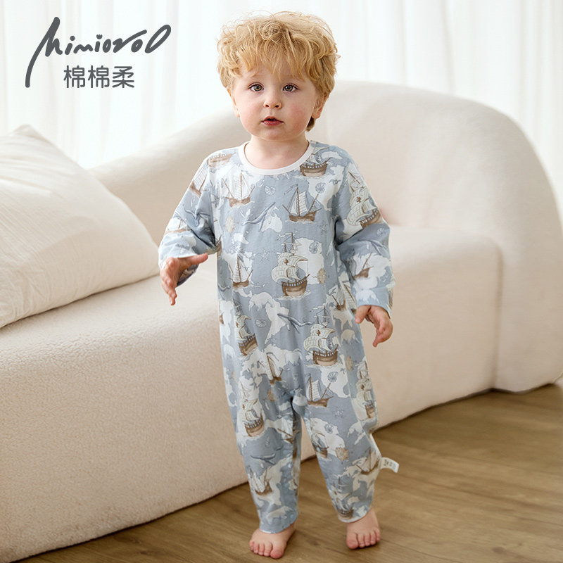 儿童夏季连体睡衣薄款男童家居服宽松睡袋女童春秋衣服纯棉1-3岁2