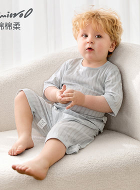 儿童短袖套装夏季薄款宝宝七分袖分体睡衣男女夏装小童上衣裤子
