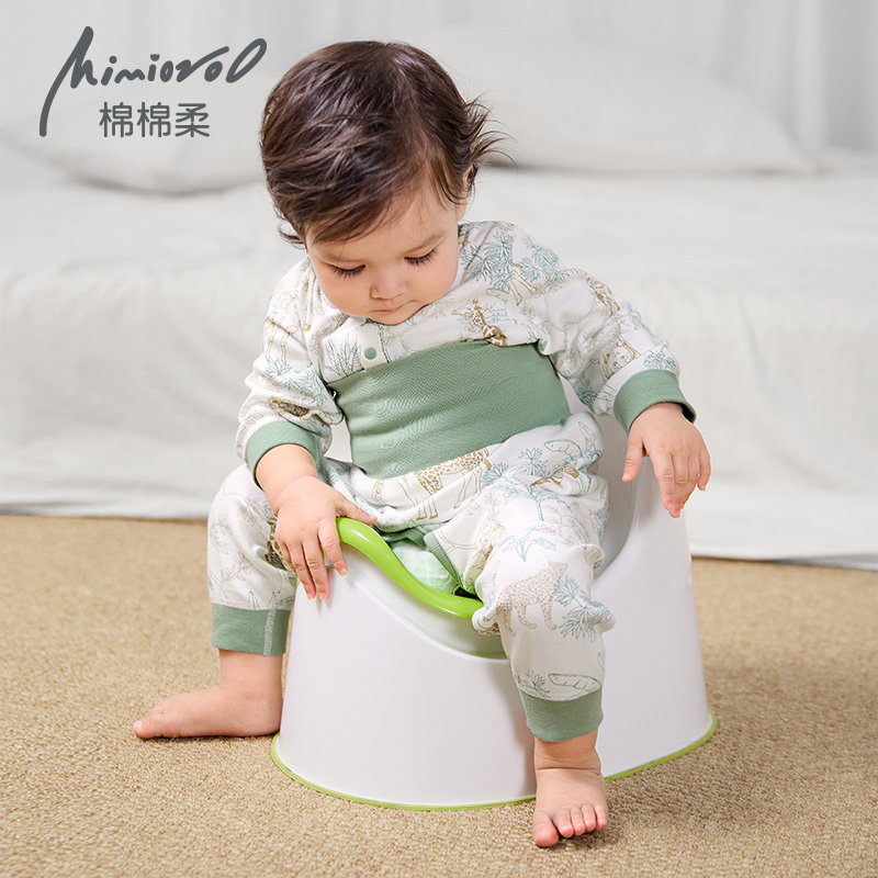 婴儿高腰开裆裤男宝宝秋冬长裤纯棉婴幼儿开档裤春秋护肚外穿休闲