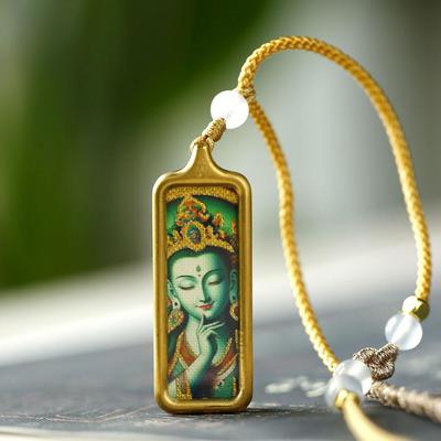 九华山洒净绿度母唐卡吊坠挂件符