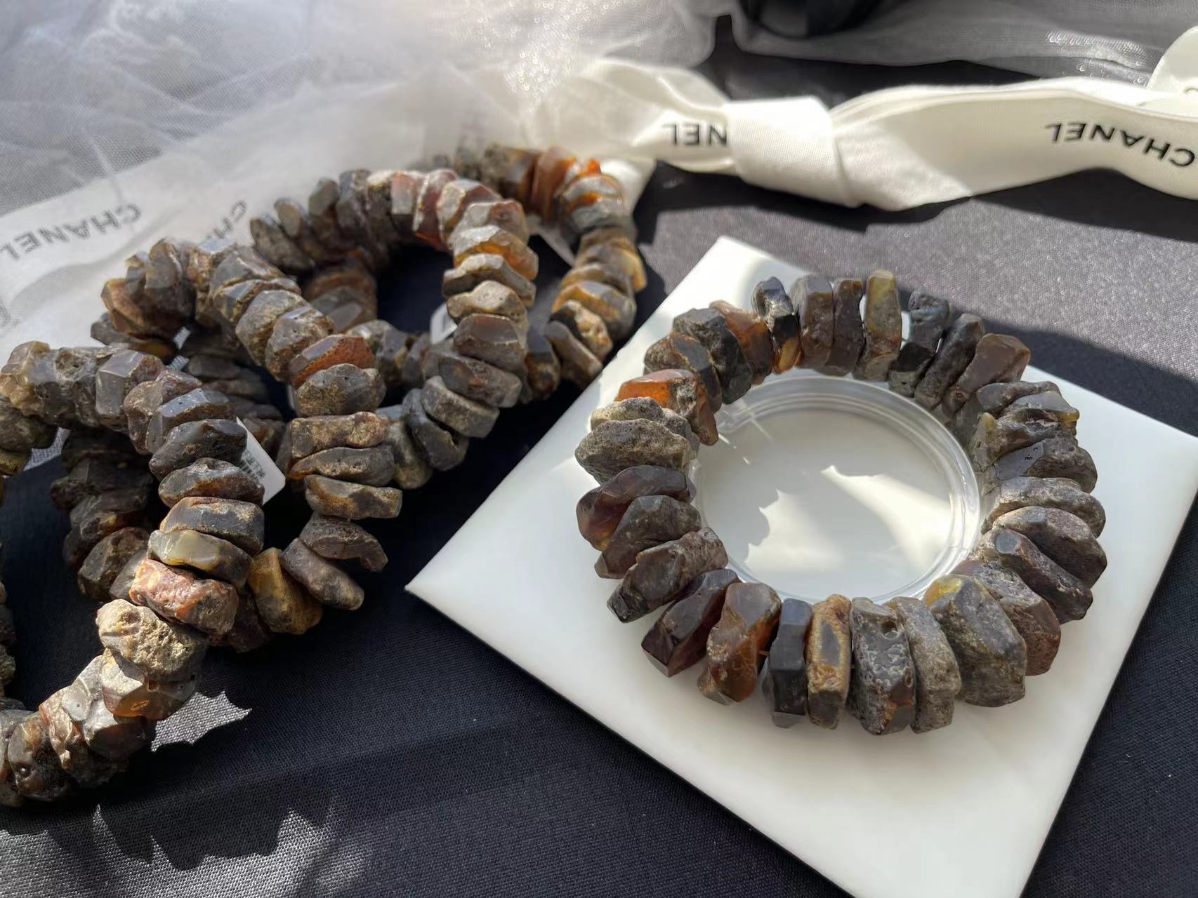 一物一图天然原矿药珀算盘珠原石料随型手串无忧化情侣款时尚饰品