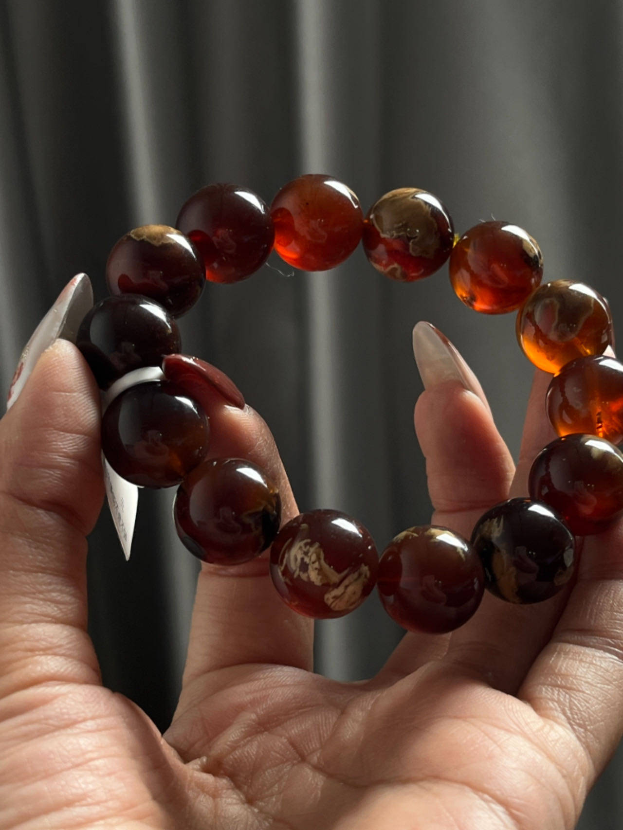 一物一图天然缅甸溶洞根珀手串黑色琥珀蜜蜡妖花圆珠情侣时尚饰品