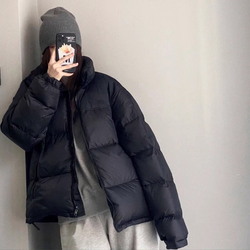 黑色羽绒服女短款2025冬季新款韩版90白鸭绒小个子连帽面包服外套