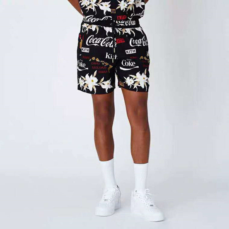 KITHXCOCA-COLA 20SS JOINT SHIRT MALE PRINT HAWAIIAN BEACH SHORTS FEMALE SUIT TIDE COUPLE