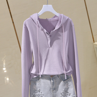 2025春季新款长袖连帽T恤女百搭气质高腰显瘦抽绳卫衣洋气上衣潮