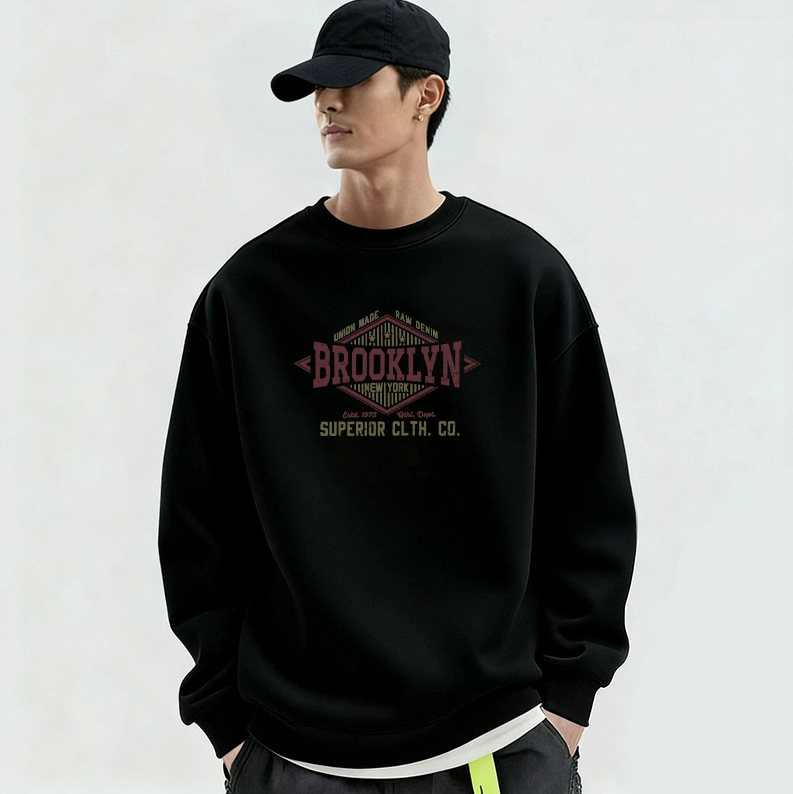 美式重磅加绒加厚男士宽松卫衣