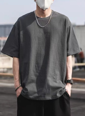 美式重磅t恤夏季2023新款纯棉打底衫纯色白色半袖宽松短袖男女款
