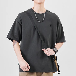 重磅纯棉短袖刺绣t恤男士夏季新款潮牌宽松半袖体恤男生上衣服