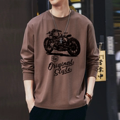 t恤男士 纯棉休闲内搭打底衫 春秋季 复古重磅印花圆领新款 美式 长袖