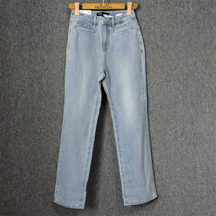 外贸法棍牛仔裤女春秋新款高腰无弹直筒烟管裤韩版休闲显瘦长裤潮