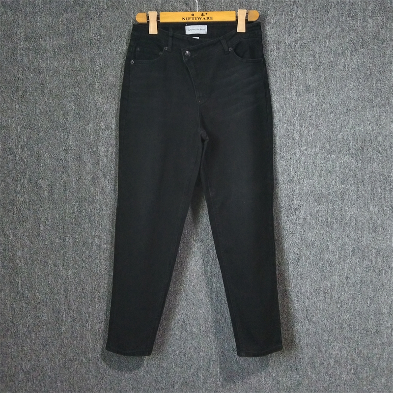 外贸高腰牛仔裤黑灰色修身显瘦小脚锥形裤女28码百搭长裤特价处理