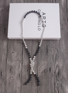 渐变大小珠重工打结长款毛衣链