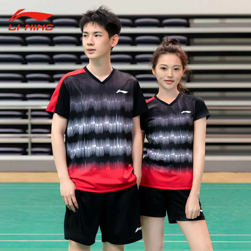 李宁羽毛球服男女款短裤短袖运动套装大赛夏速干专业训练网球队服