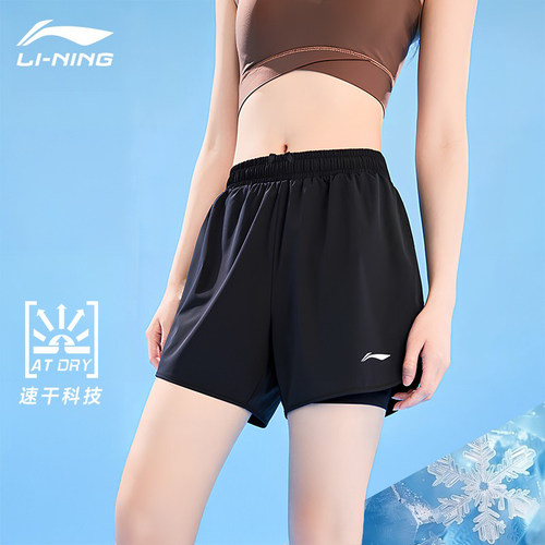 李宁运动短裤女防走光假两件速干