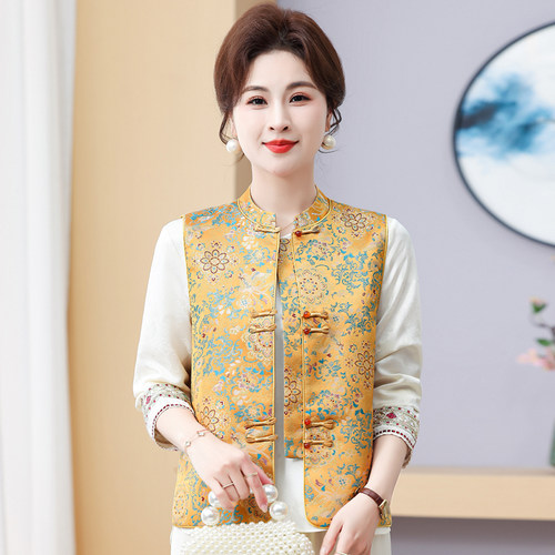 中年妈妈春装新中式马甲国风上衣