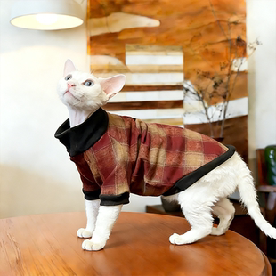 德文冬装猫衣服复古英伦格子毛衣修身耐穿保暖阿比幼猫过冬高领衫