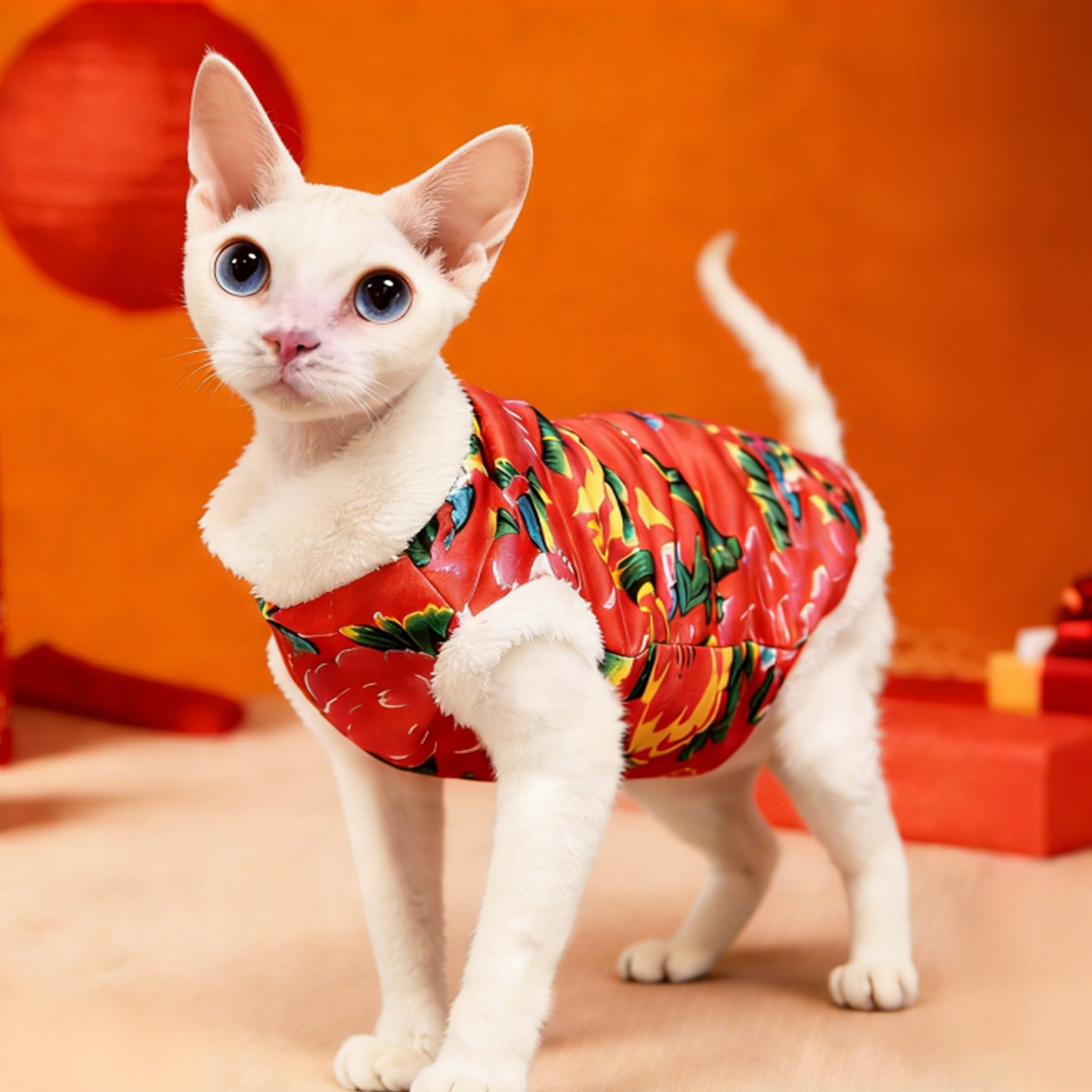 猫咪新年衣服精致唐装冬季加厚保暖德文猫无毛猫春节喜庆大花袄,宠物/宠物食品及用品,猫宠物服装/雨衣（新）,淘宝优惠券,粉丝福利购,淘宝优惠卷